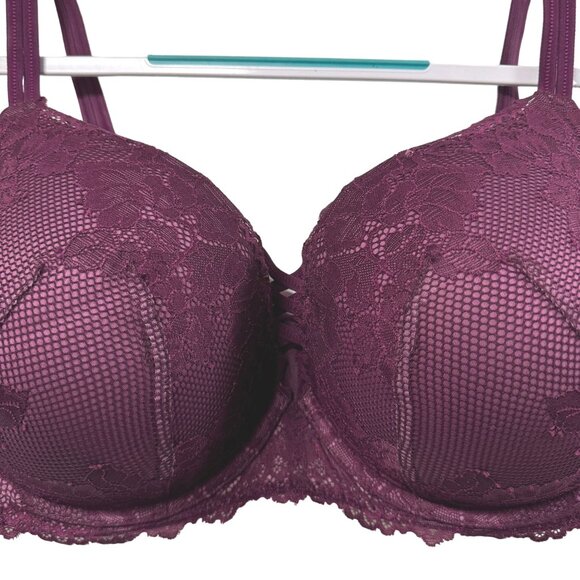 Torrid Curve Pushup Plunge XO Corset Bra 46C Magenta Berry Lace Underwire Padded - Picture 5 of 13